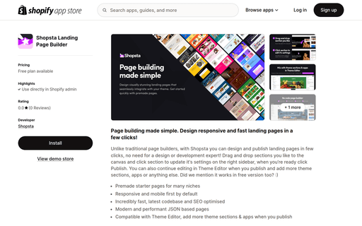 Shopsta Landing Page Builder