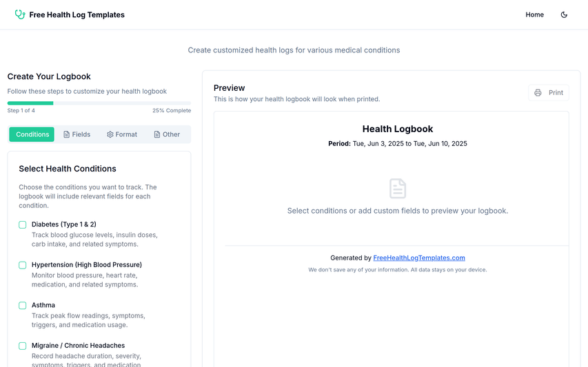 Free Health Log Templates