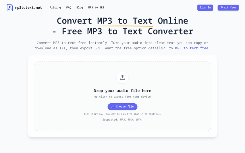 Free MP3 to Text Online Converter