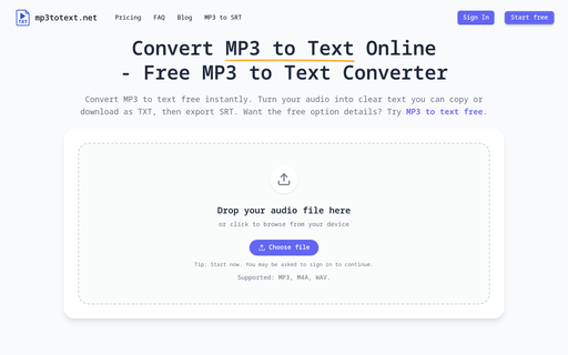 Free MP3 to Text Online Converter