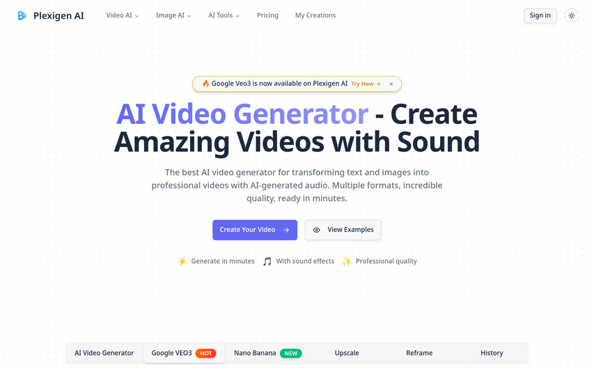 Plexigen AI - AI Video Generator with Audio