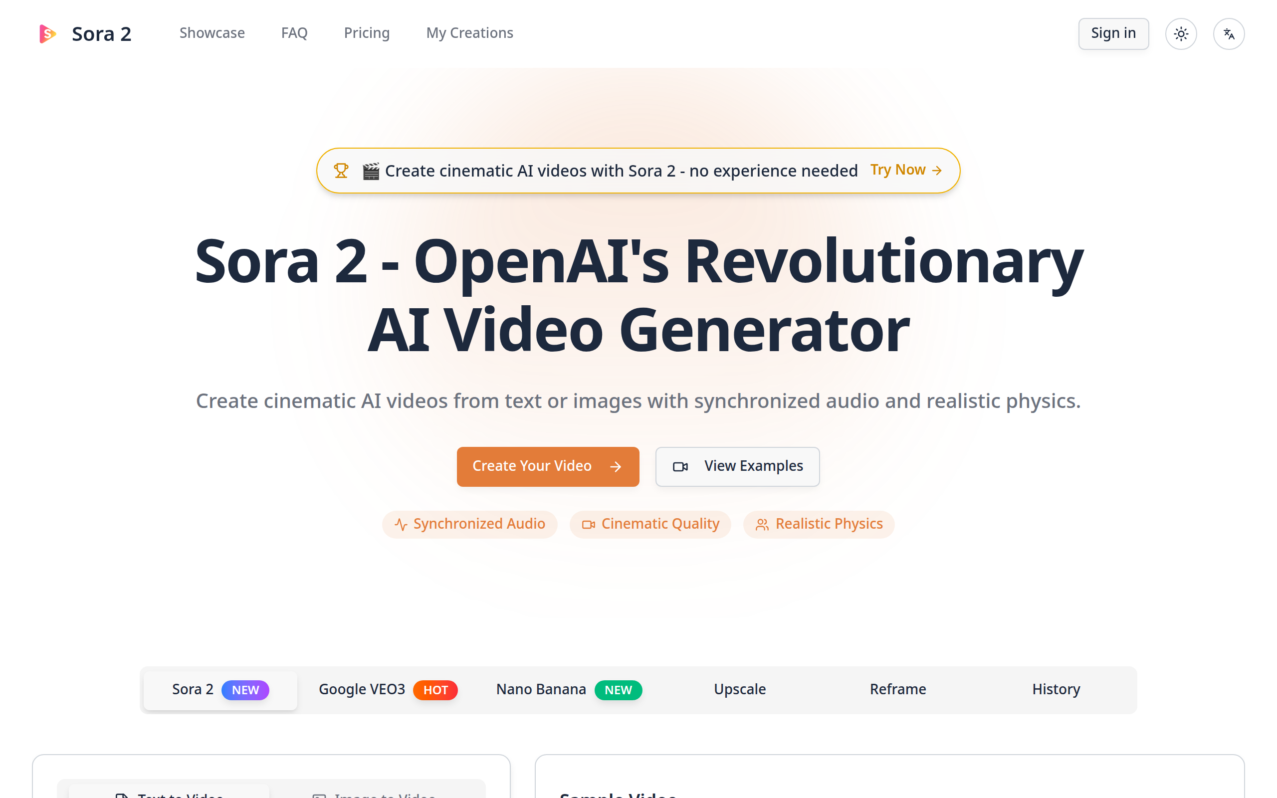 Sora 2 - Cinematic AI Video Generator with Synchronized Audio