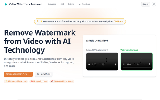 Remove Watermark from Video Online - AI Video Watermark Remover