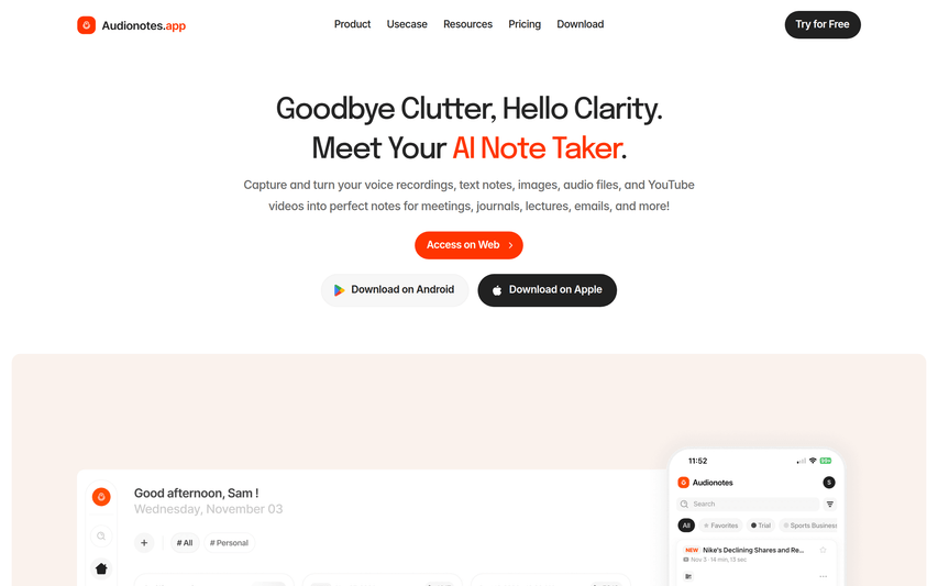 Audionotes: AI Note Taker App &amp; Summarizer | Voice to Notes